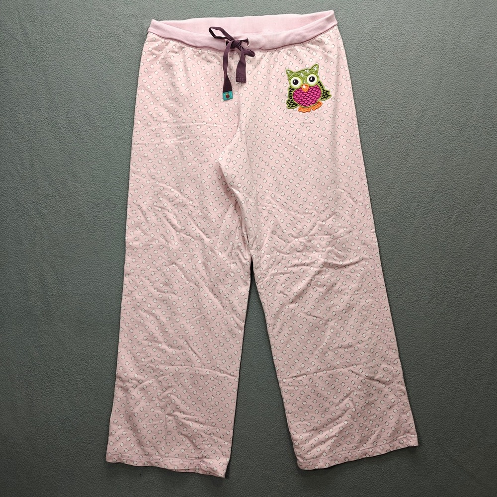 Nick & Nora Owl Pajama Pants Womens Medium Pink Pattern Lounge Cotton Cozy